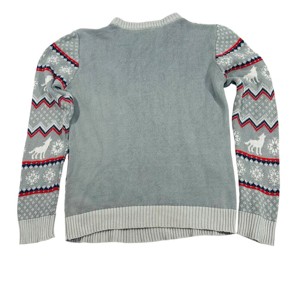 HBO GAMES OF THRONES Winter is Here Graphics Sweater Wolf Knit Gray Blue Red L - Picture 6 of 14